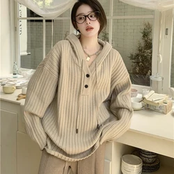 Fashion Knitted Tops 2024 Women Sweater Winter New Hooded Pullover Sweater Loose Casual Korean Long Sleeve Oversized Jumpers