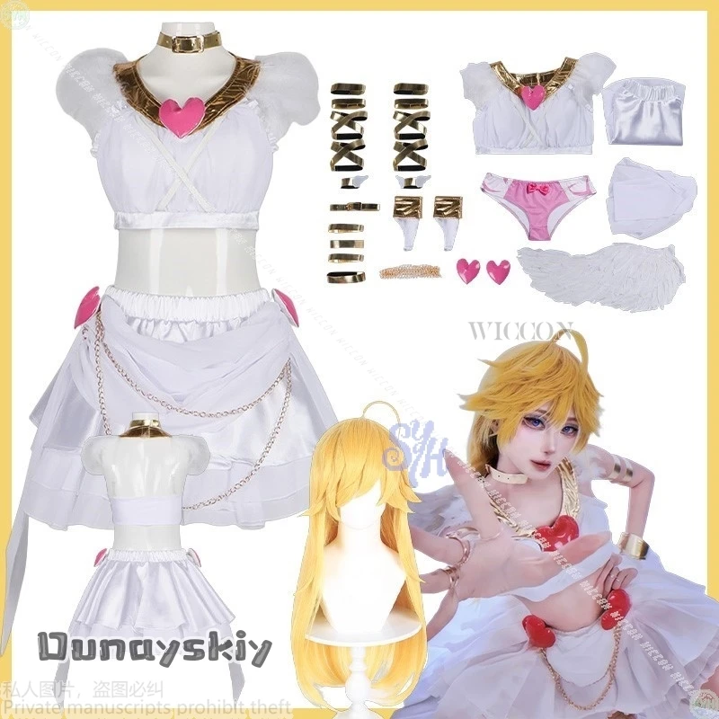 

Anime Panty & Stocking With Garterbelt Cosplay Sexy Beautiful Angle Wings Heart Dress White Lolita Halloween Disguise Party SUIT