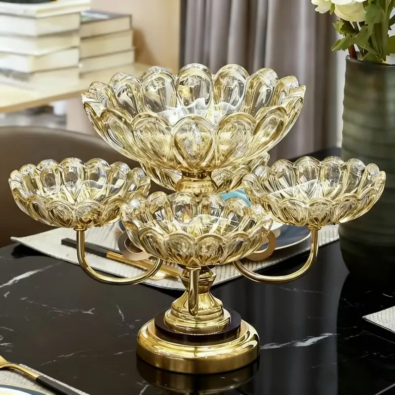 

High-End Crystal Glass Multi-Layer European Sle Rotating Fruit Tray Living Room Home Use Sna Candy Tray Vintage Daily Dining