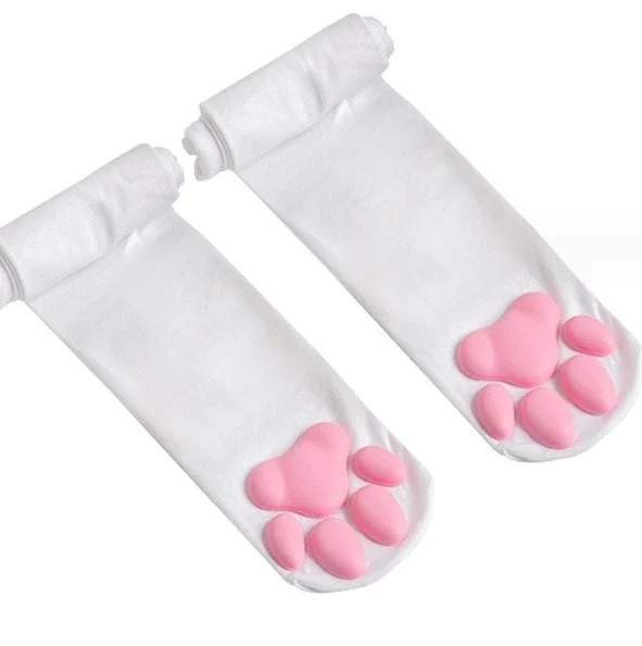 Cat Paw Pad Sock Cute Lolita Thigh High Socks for Adult Children Women Cosplay 3D Kitten Claw Striped Knee Length Socks - view 2