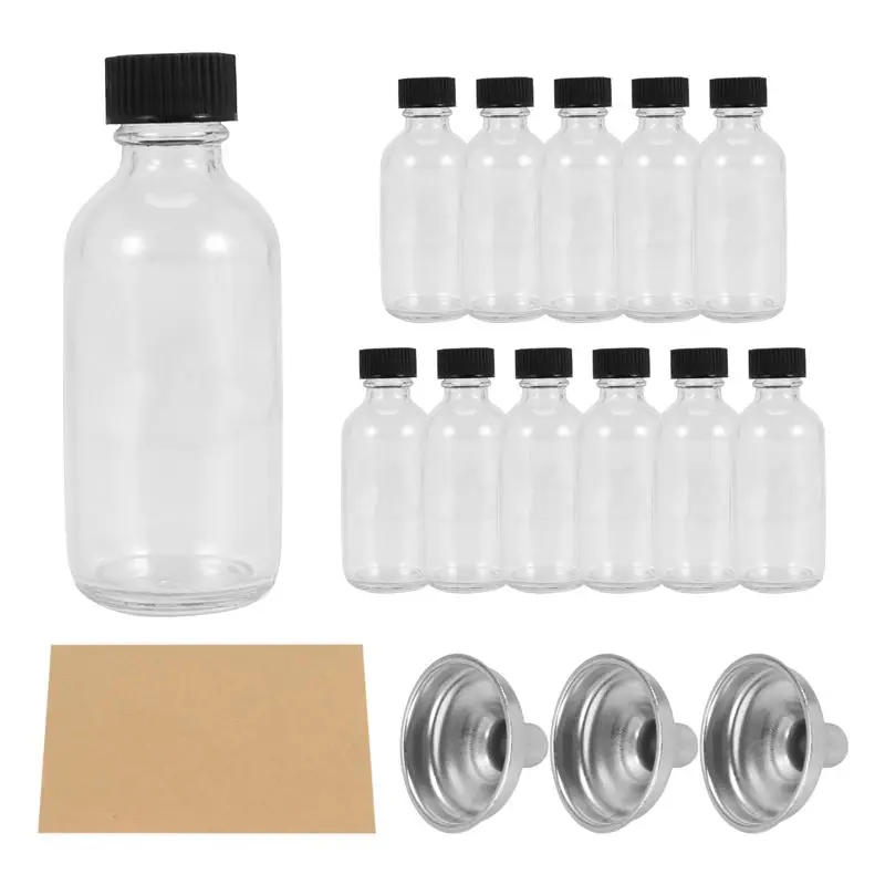 

12Piece Glass Bottles With Lids & 3 Funnels - 60Ml Bottles 2 Oz Small For Juice Ginger Shots, Whiskey, Highly Recommended