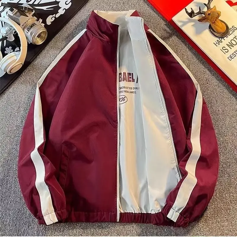 남성용 빈티지 리버시블 재킷 스탠드 컬러 봄 여름 대표팀 재킷 루즈 스포츠 아웃웨어 윈드 브레이커 남성 빈티지 90s