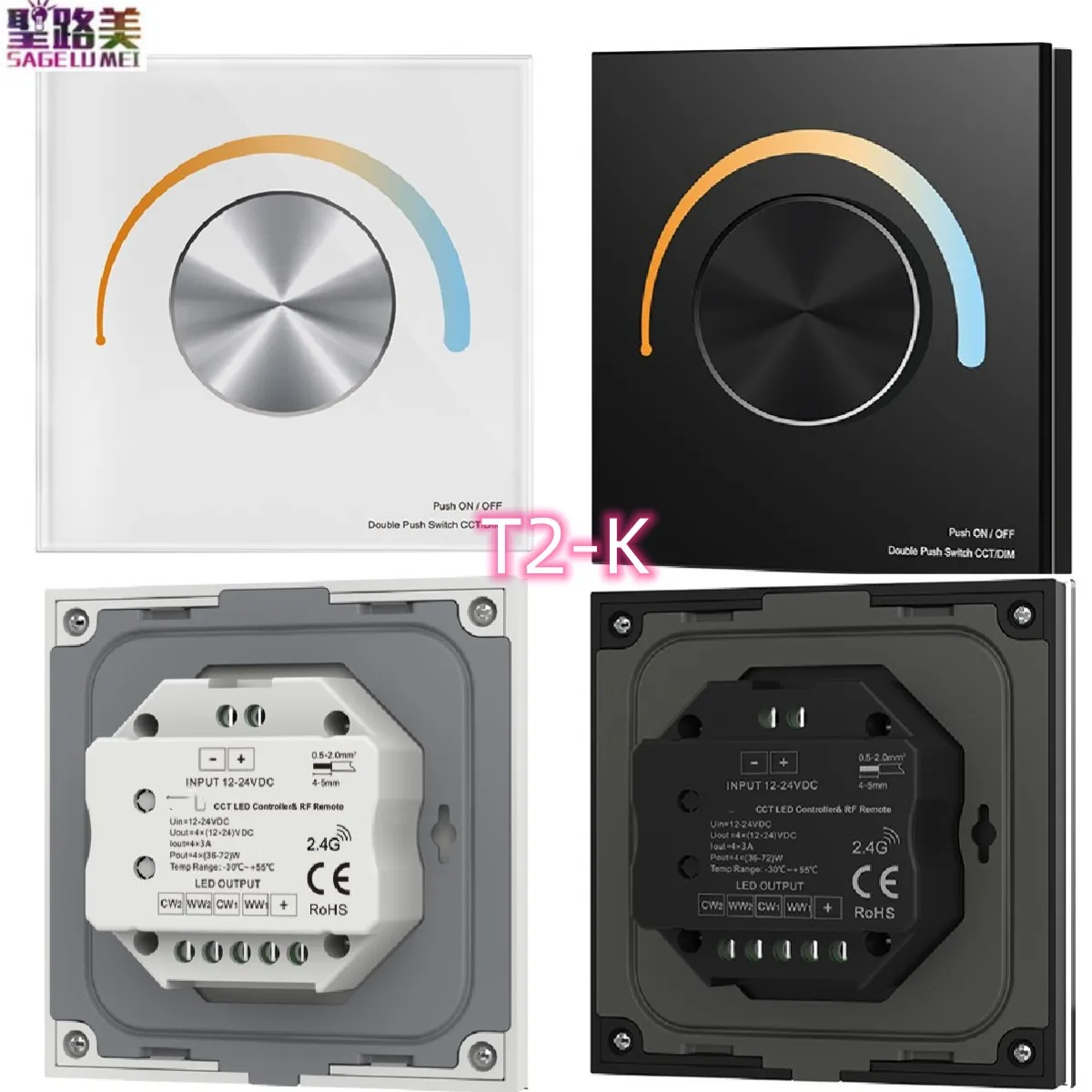 Rotary Panel LED CV Dimming Wall Mounted Controller T1-K /T2-K /T3-K DC12-48V for Single Color/Dual Color/RGB/RGBW Strip Light