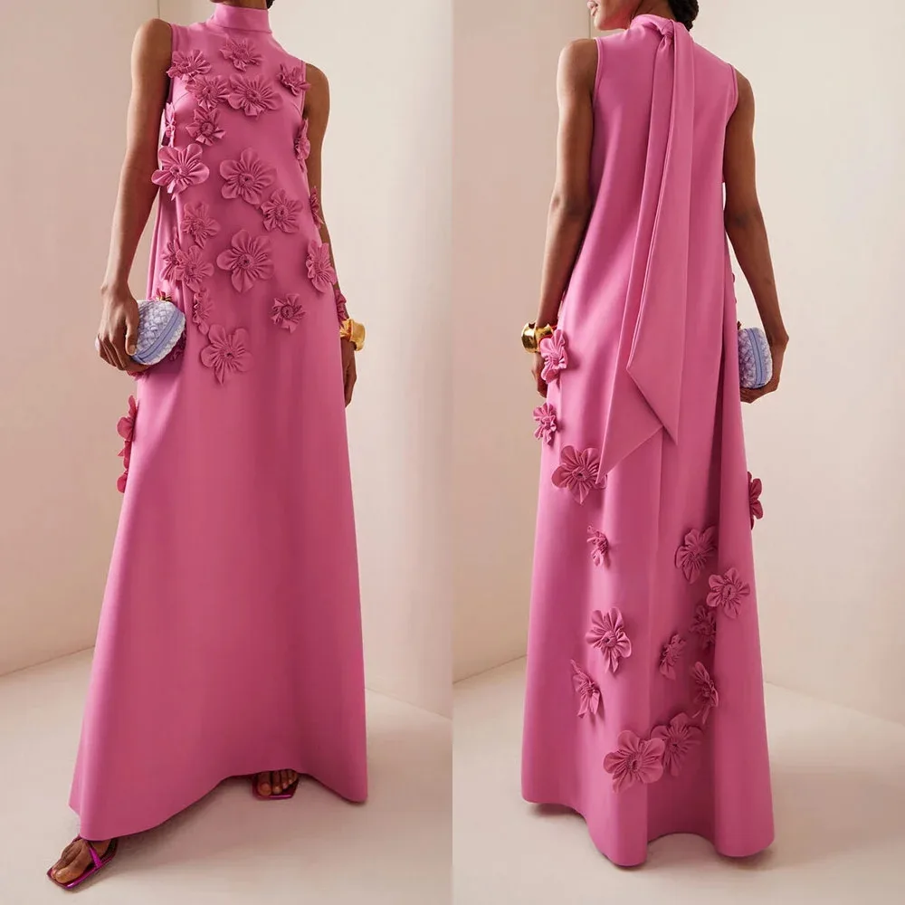 Prom Dress Saudi Arabia Satin Applique Wedding Party A-line High Collar Bespoke Occasion Floor Length