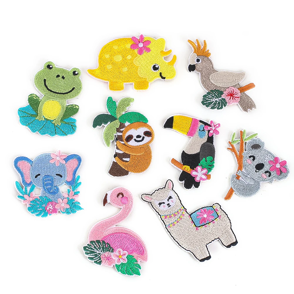 9pcs Tropical Animal Embroidery Patches Self Adhesive 9 Styles for Kids Clothing Backpack Hat Jacket Decor DIY Craft Supplies