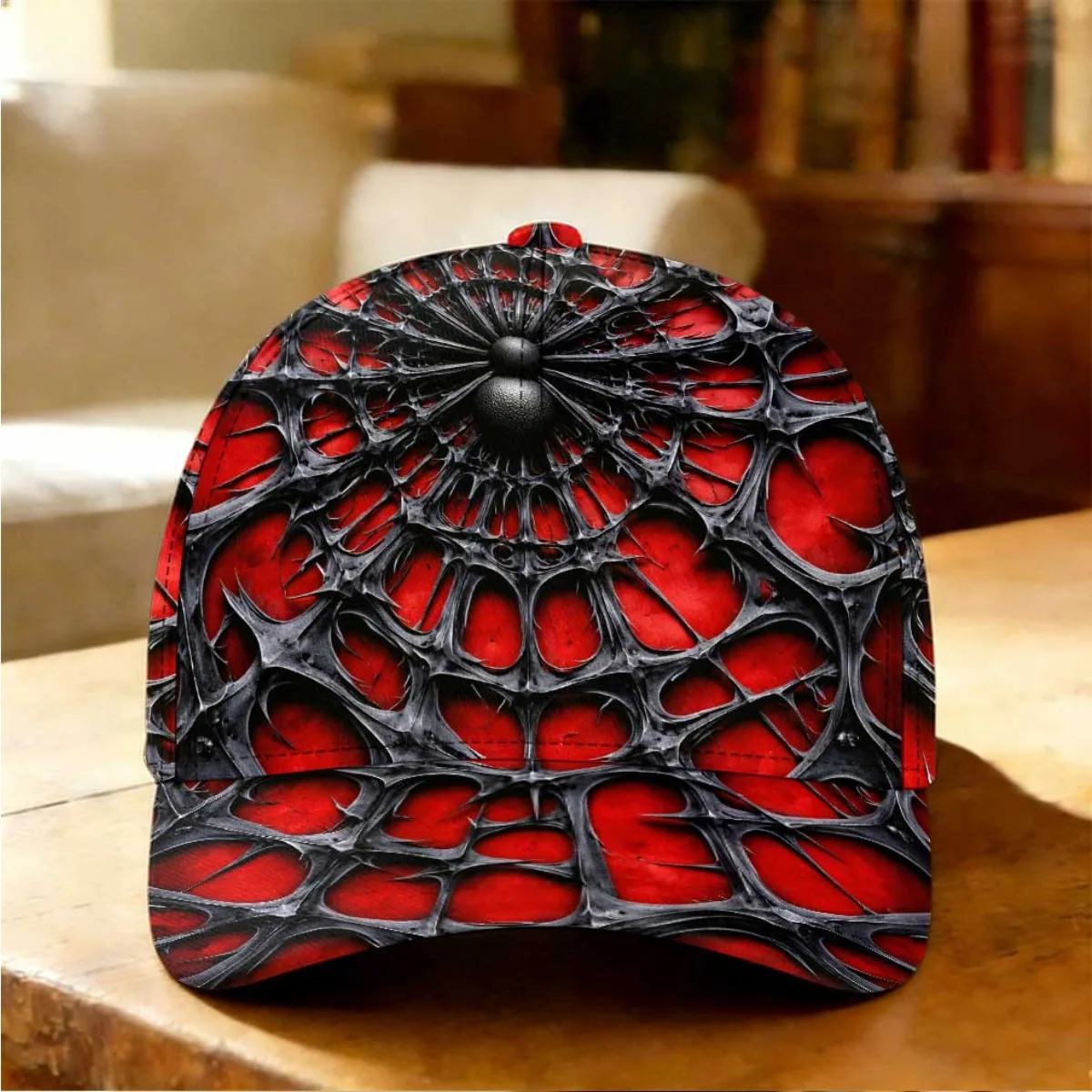 1pc 2D Full Print Dark Web Pattern Baseball Cap Curved Brim Cap Fishing Vacation Ideal Gift Fishing Trip Outdoor Sports Gift for