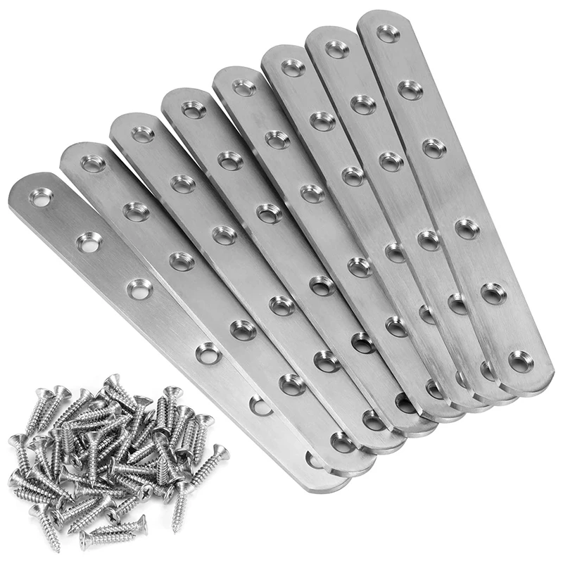 

8 Pieces Of Stainless Steel Heavy-Duty Straight Repair Connecting Piece, Repair Fixing Bracket, With Screws (154X20x3mm)