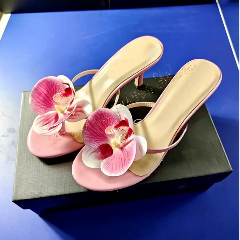 

Pink Flower Decor Flip Flops Stilettos High Heels High Heel Shoes for Women Heels Beach Party Shoes 2024 Zapatos Para Mujere