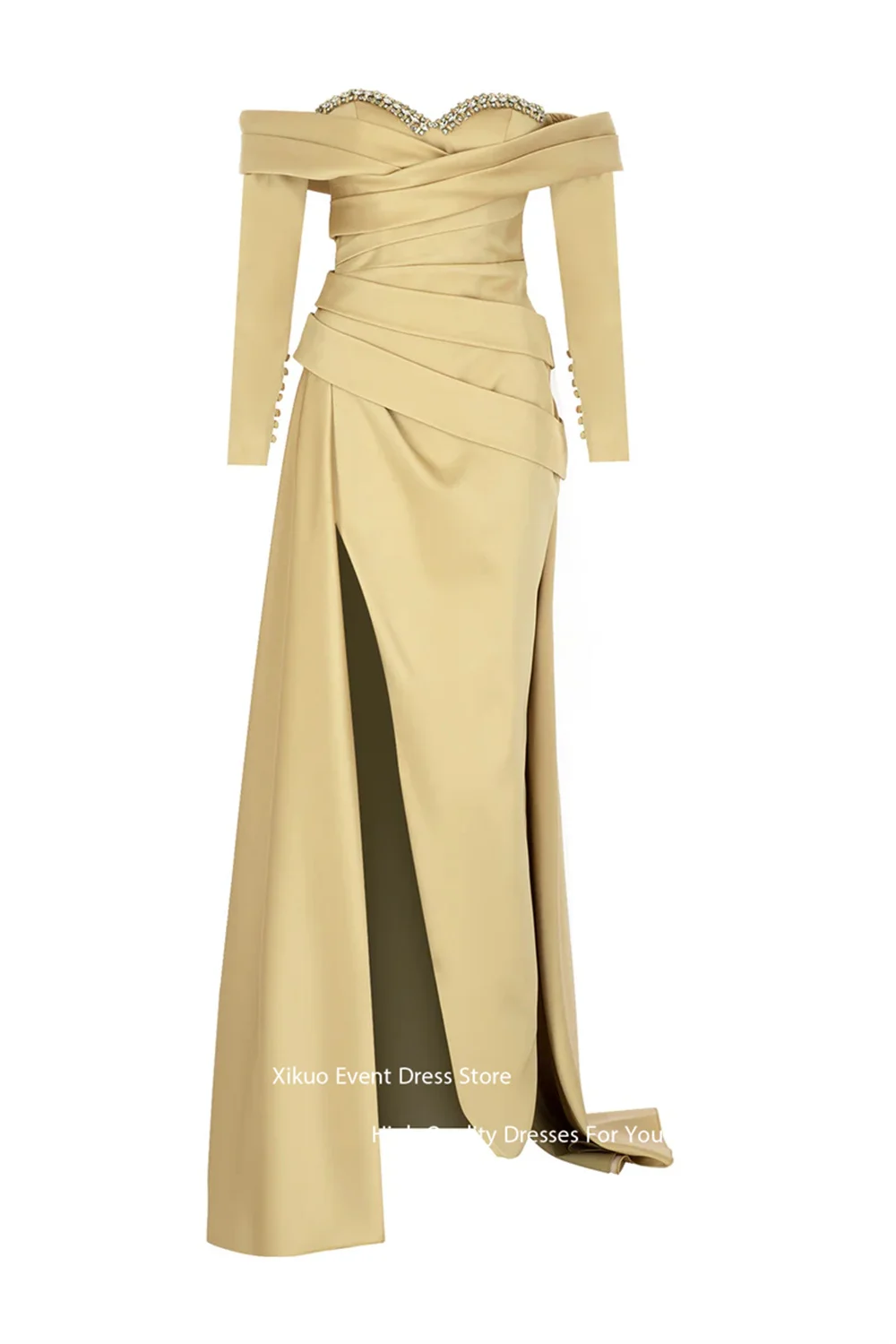 Xikuo Crystal Trimme Scollatura Abiti da sera Increspato Abito per party di matrimonio Spacco laterale alto Abiti De Boda Para Fiestas Personalizzato