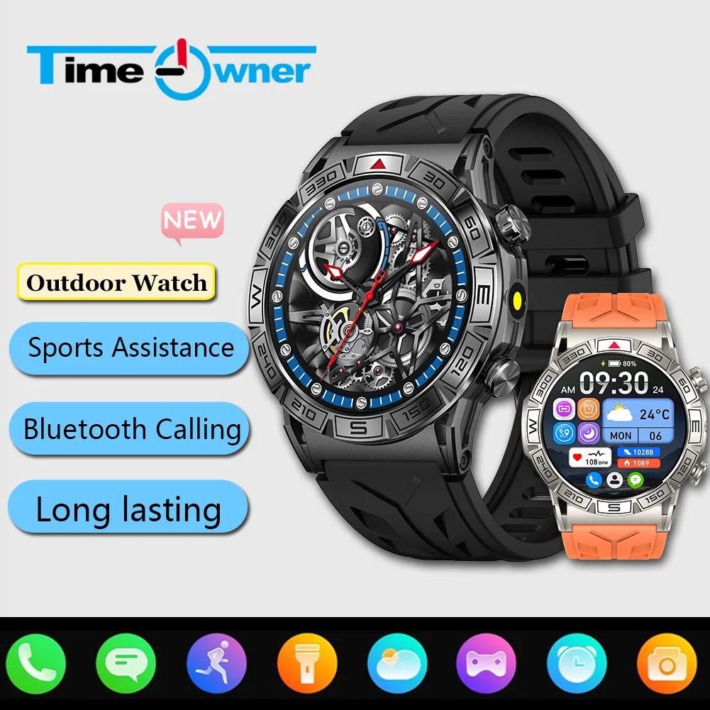 Time Owner Smart Watch 2024 Men Outdoor Sports Heart Rate Monitoring Smartwatch Waterproof and Anti fall Making/Answering Calls