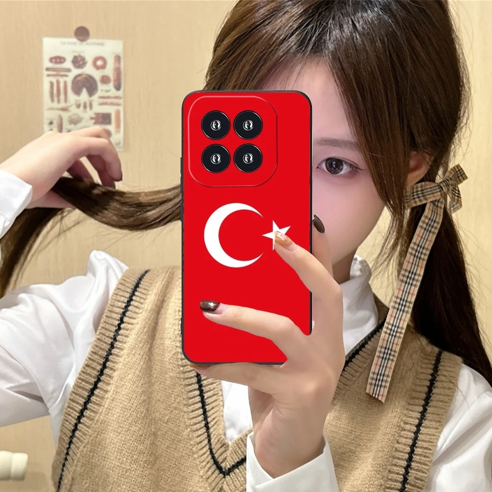 Turkey Flag Painting Mobile Cell Phone Case for Xiaomi 14 13 12 11 10 9 T Ultra Lite Pro S SE X 5G Black Soft Phone Cover Shell