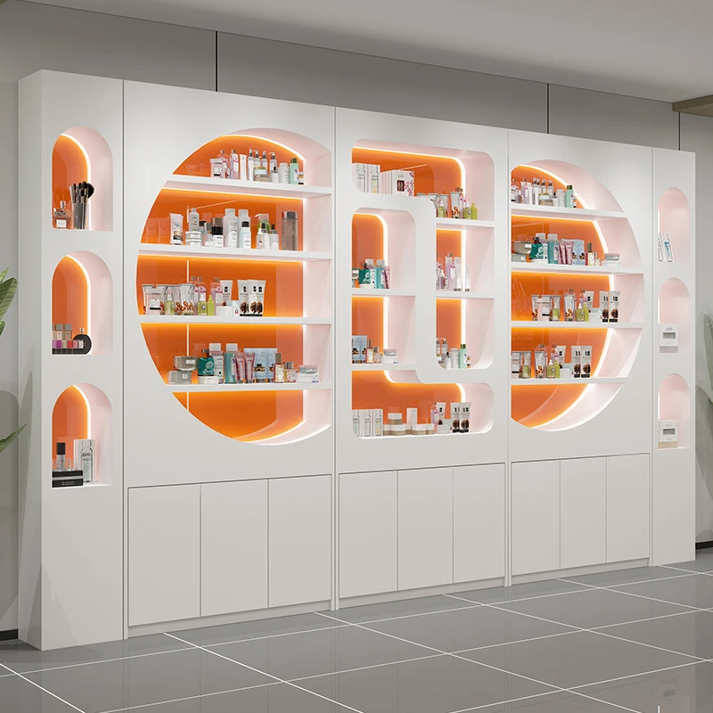 New paint cosmetics display cabinet beauty salon background image product modern simple skin care product