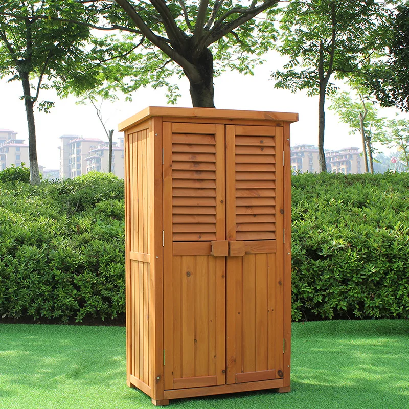 Customizable Outdoor Solid Wood Locker Balcony Toolbox Locker Outdoor Garden Garden Storage Vintage Pastoral
