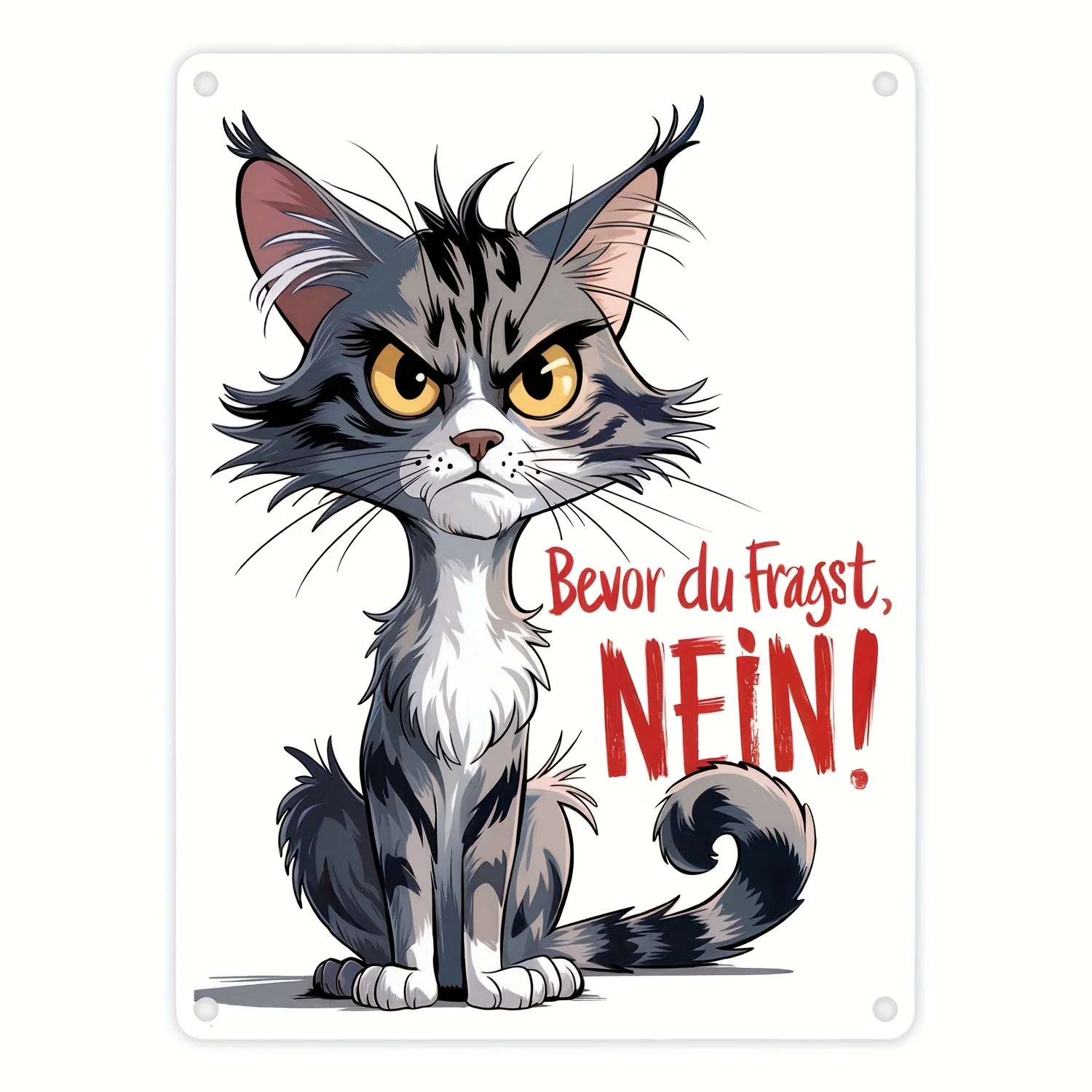 Vintage Grumpy Maine Coon Cat Metal Sign - 