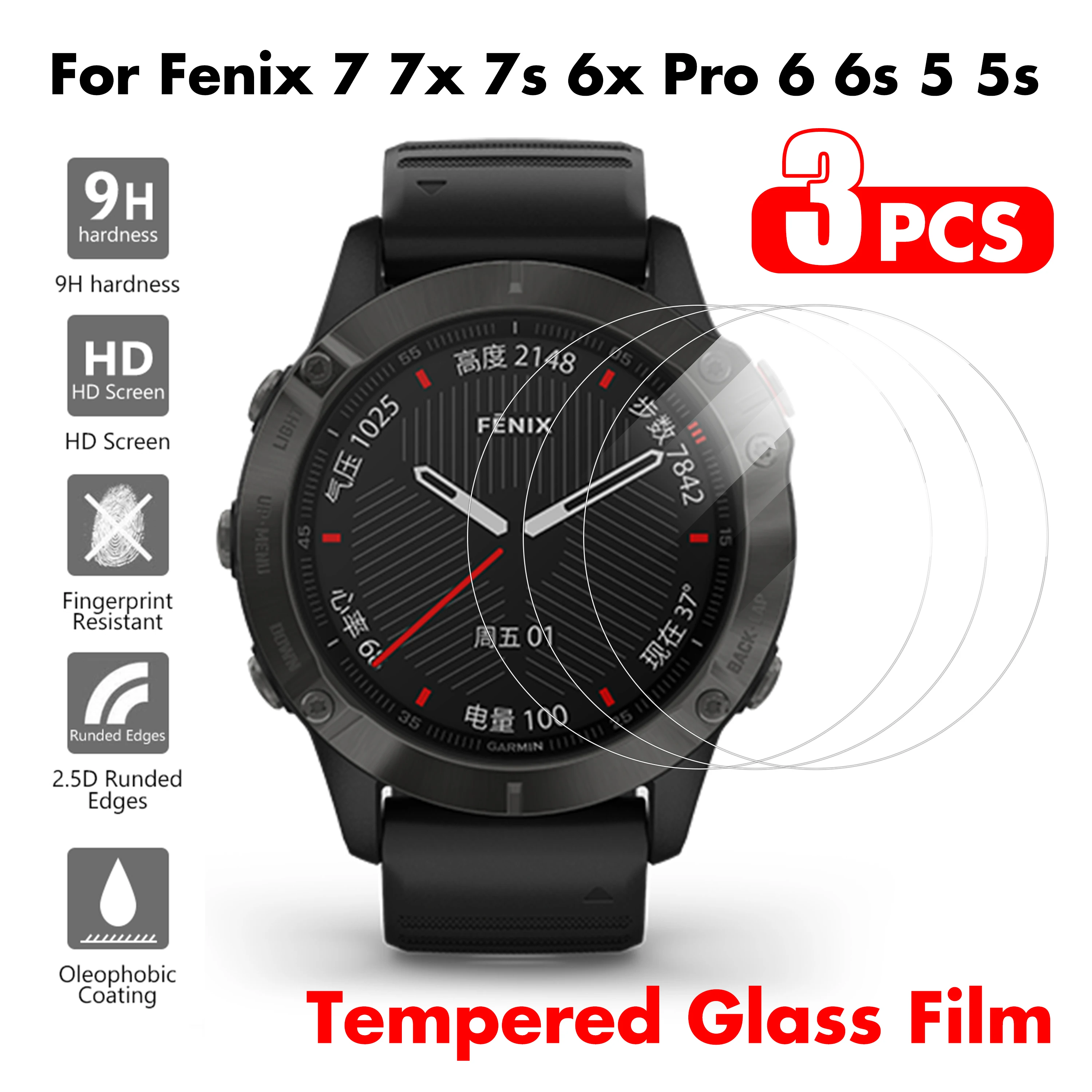 3 pièces verre trempé anti-rayures pour Garmin Fenix 7x 6x 6xpro protecteur d\'écran sur Fenix 5 6 7 5s 6s 7s montre intelligente film en verre