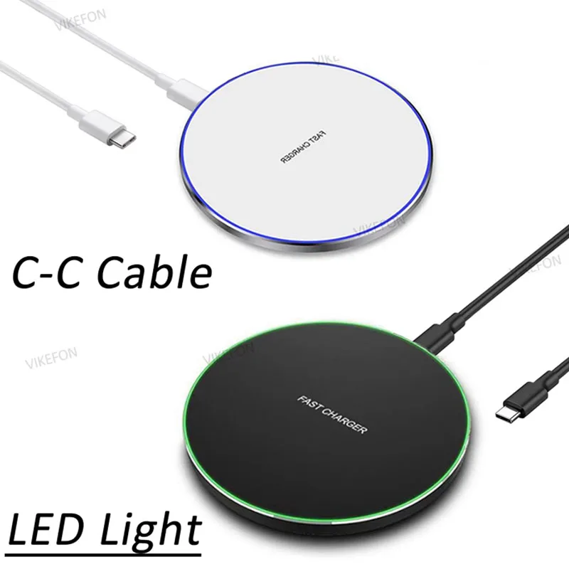 Almohadilla de carga inalámbrica con luz LED, Cable tipo C a C para iPhone 17, 16, 15, 14, 13, 12, 11 Pro Max, Samsung, Xiaomi, estación de carga rápida