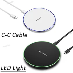 LED Light Wireless Charger Pad Type-C to C Cable For iPhone 17 16 15 14 13 12 11 Pro Max Samsung Xiaomi Fast Charging Station