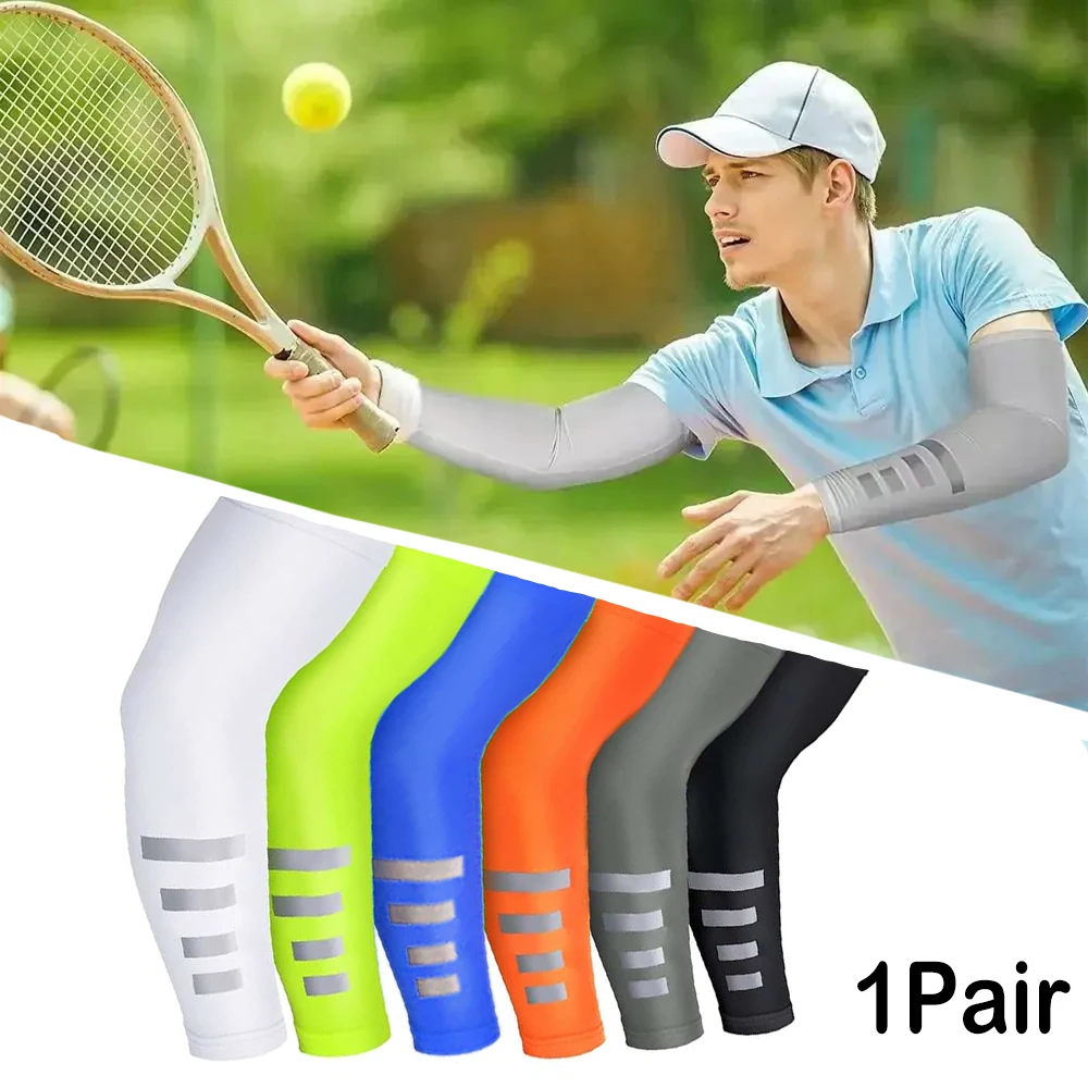 2PCS Summer Sun UV Protection Women Arm Sleeves Reflective Night Cycling Running Arm Warmers Cover Men Sports Armguards Cuff