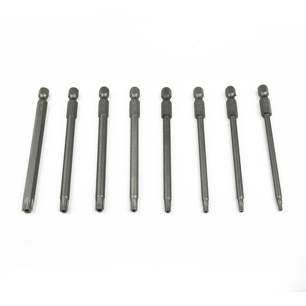 8PCS Torx Screwdriver Drill Bit Set 100MM Extra Long Hex Security Magnetic Head T8,, T15, T20, T25, T27, T30, T40