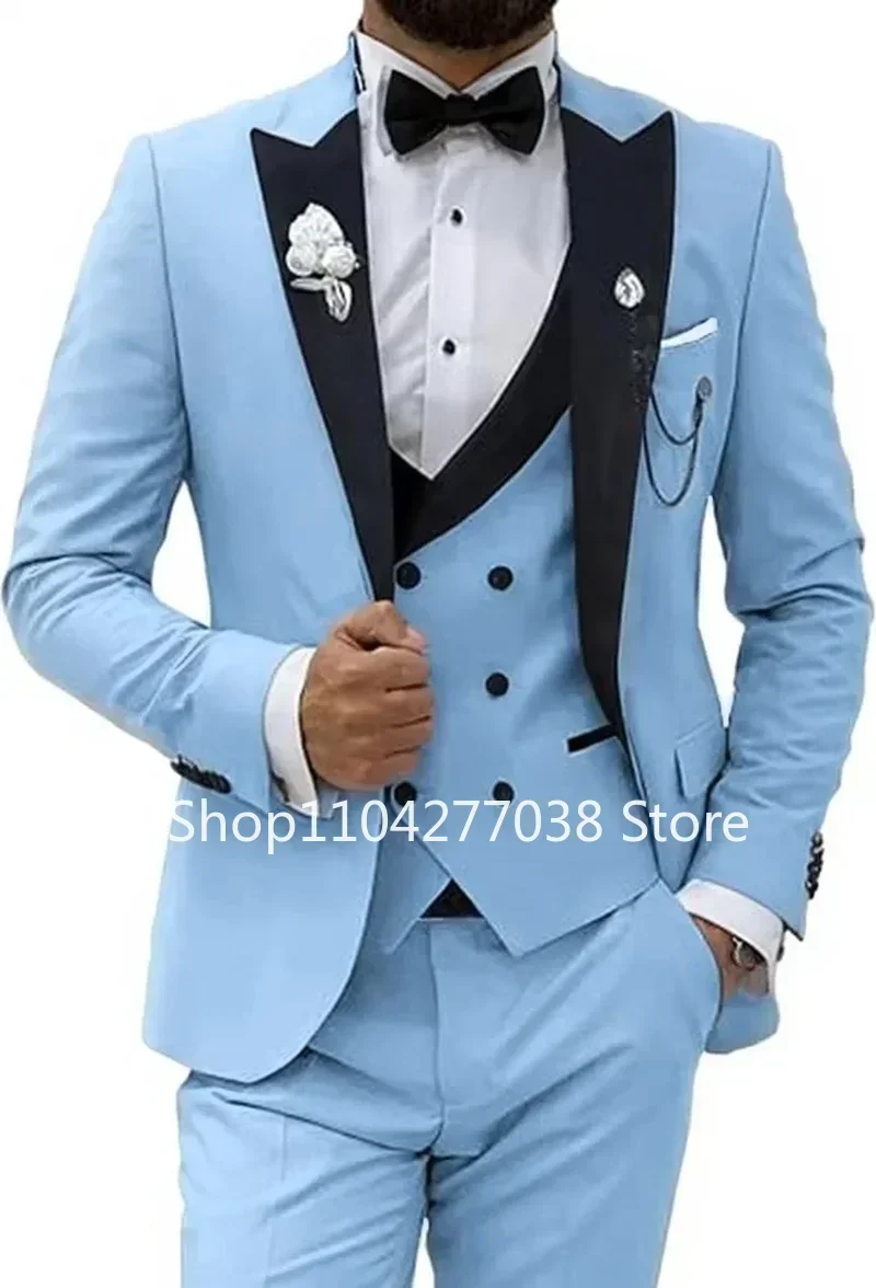 

Slim Fit Men's Classic Tuxedo 3-Piece Suit Set with Peak Lapel Blazer Vest And Pants for Wedding Business Regular Outfit