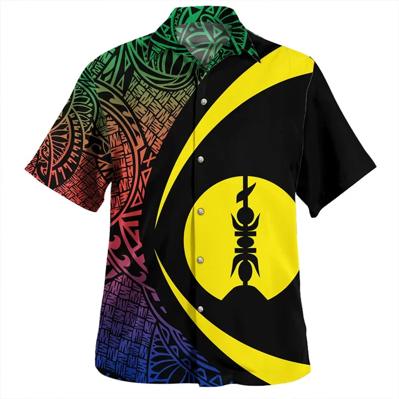 3D Printed Caledonia Flag Hawaiian Shirt For Men Nouvelle-Calédonie Emblem Graphic Blouse Fashion Aloha Shirts Lapel Button Tops