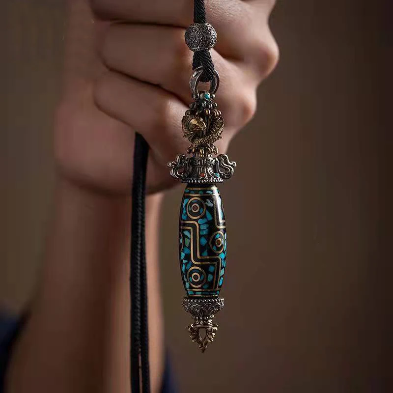 QN เงินสีน้ําแห่งชาติ Retro พุทธ Vajra Dzi จี้สร้อยคอผู้ชายบุคลิกภาพอินเทรนด์ของขวัญแฟชั่นเครื่องประดับ