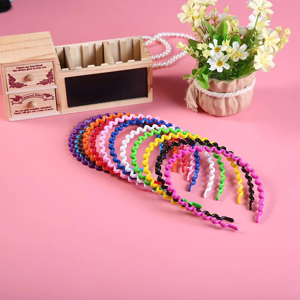 

12pcs Wavy Headbands Plastic No Teeth Hair Bands Spring Shaped Daily Use Assorted Color Durable Elastic Fitness School Work