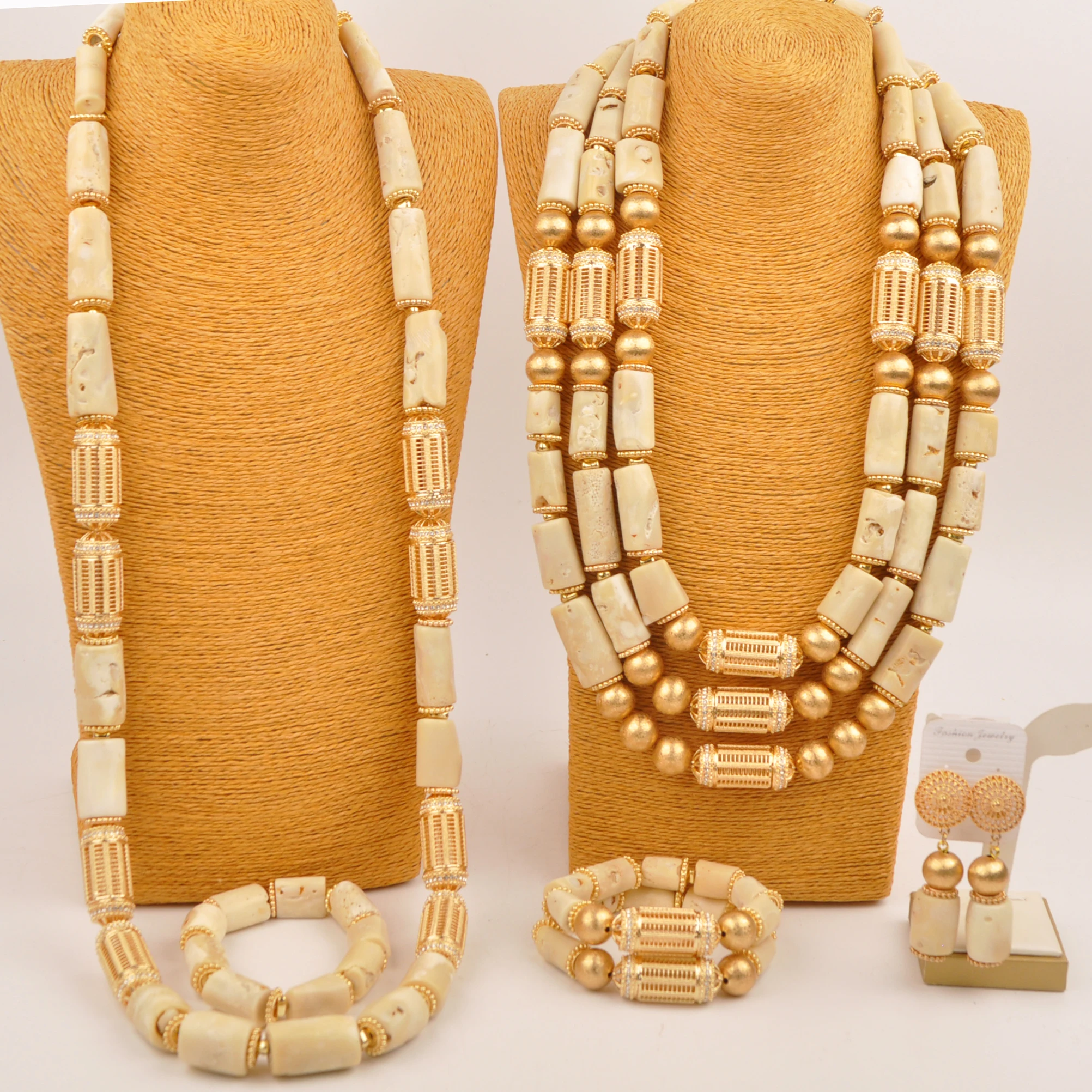 Nigerian Bride Wedding Jewelry Natural White Coral Bead Couple Jewelry Set