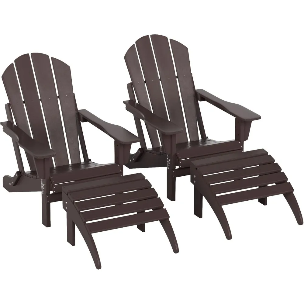 

Malibu Outdoor Lounge Chair Set, 4-Pieces Adirondack Chair Set of 2 with Ottoman, All Weather Poly Lumber Patio Law