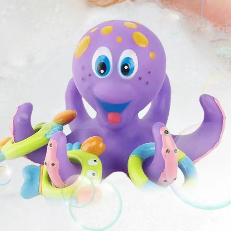 Octopus Bath Toy Sea Animal Shower Toys Cute Plush Shower Tub Toy With Colorful Ring Toys Smiling Face Design Color Recognition