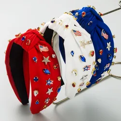 US Blue White national flag Rhinestone Knot  Hairband Headband Adult Hair Accessories Hair Jewley