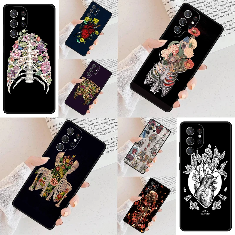 HUMAN ANATOMY heart flower Phone Case For Samsung Galaxy S24 S23 S22 S21 Ultra S10 Note 10 Pro S20 Plus FE S9 S8 Cover