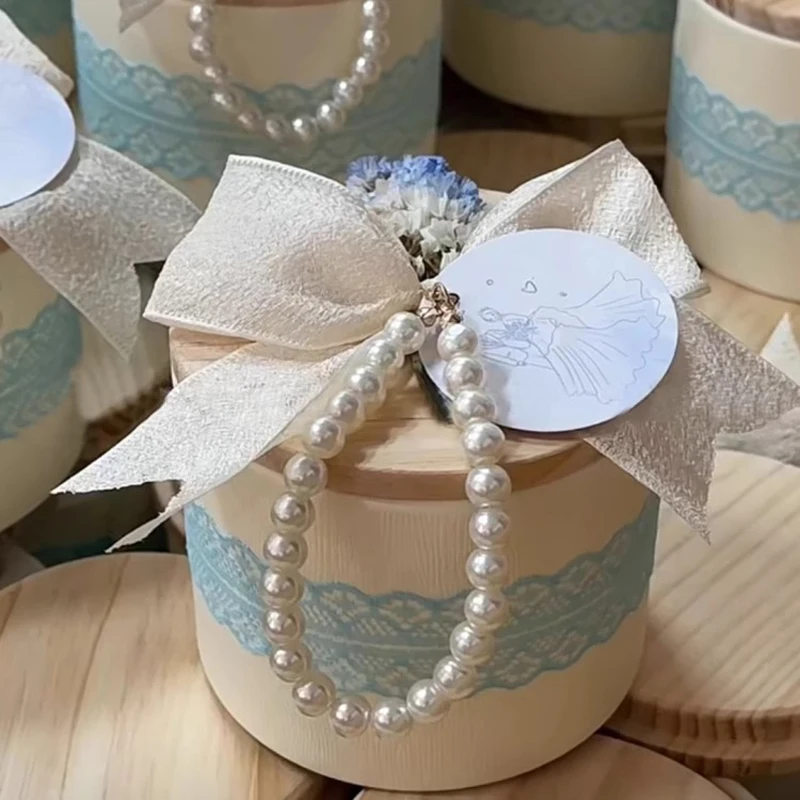 غطاء خشبي لؤلؤي صندوق حلوى الزفاف استحمام الطفل حفلة لصالح التعبئة والتغليف هدية صندوق لوازم أنيقة #2