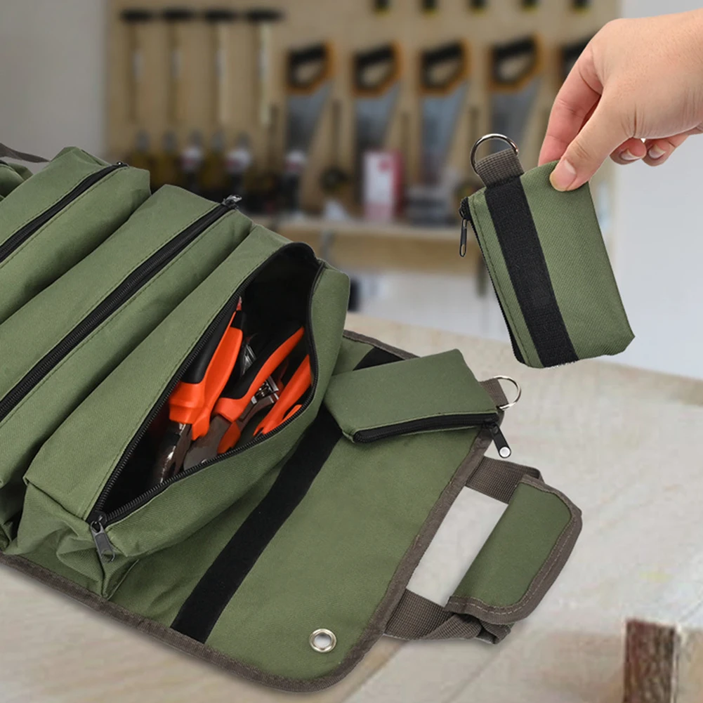 Tool Roll Up Bag Oxford Cloth Organiser with 5 Detachable Pouches Waterproof Hardware Tools Storage Bag