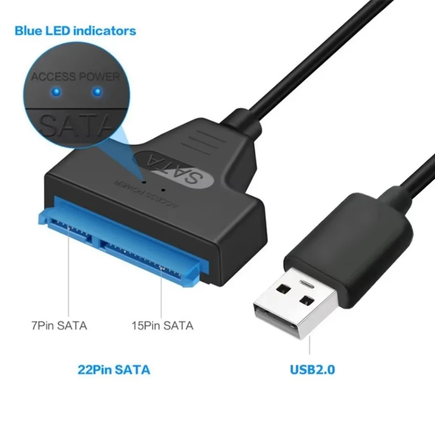 Adaptador de Cable SATA a USB Cable USB 2,0 a Sata de hasta 480 Mbps para disco duro SSD HDD externo de 2,5 pulgadas Adaptador SATA 3 de 22 pines
