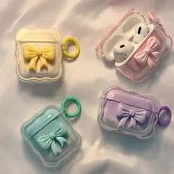 Ins 3D yay dalga kılıf Apple AirPods için 1 2 kılıfları pembe çiçek kız kapak için AirPods 3 hava bakla ile Pro kablosuz kutusu anahtarlık