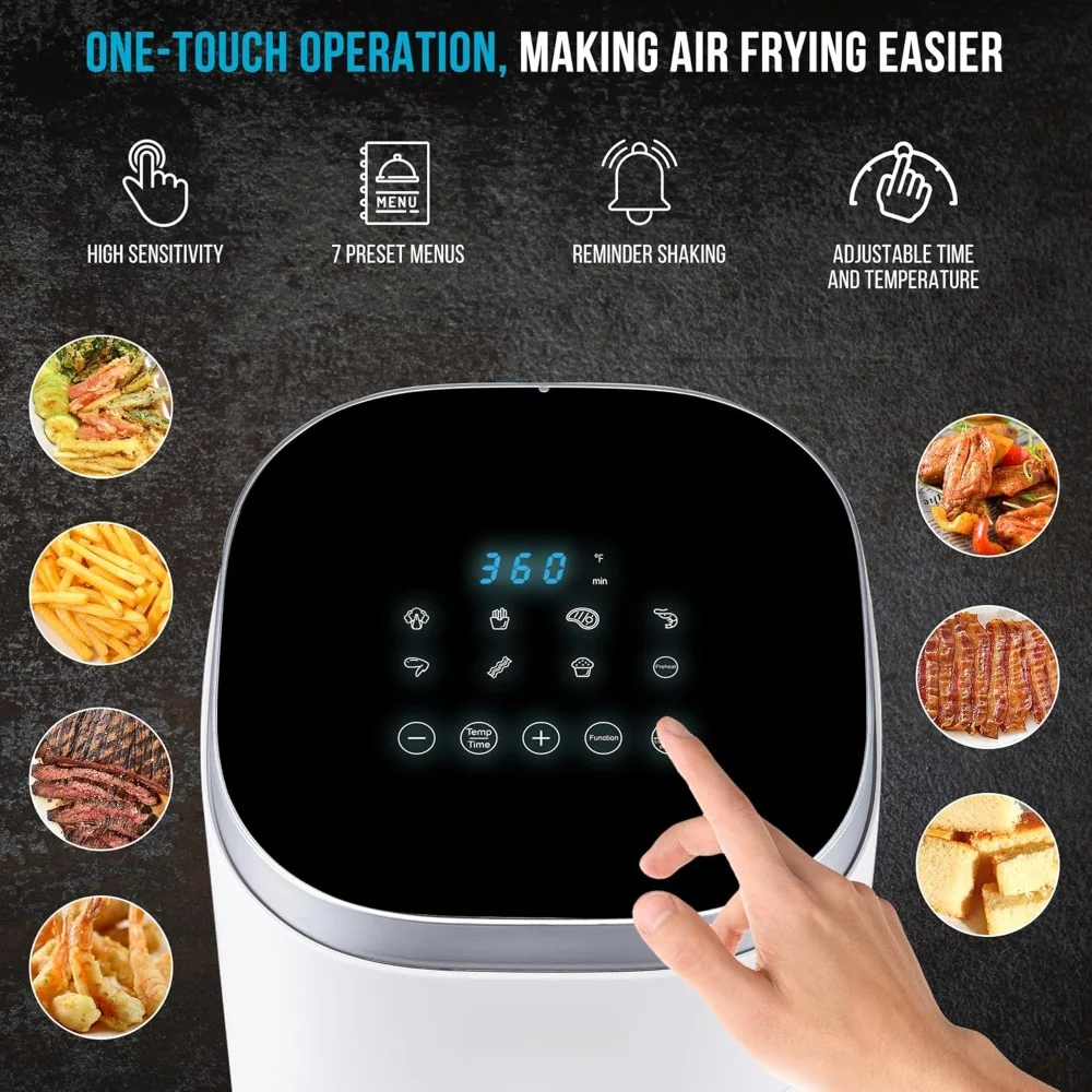 HAOYUNMA Air Fryer, 5.3Qt 8-in-1 Quick and Oil-Free Healthy Meals, Easy View, Smart Digital Touchscreen, Dishwasher-Safe