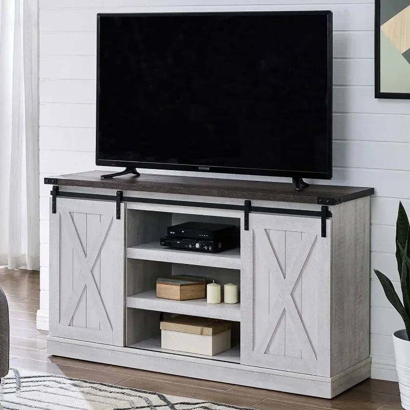 Farmhouse TV Stand for 65 Inch Wood TV Stand with Sliding Barn Door Entertainment Center with Storage Media Console