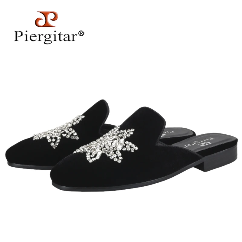 Zapatillas de terciopelo para hombre con diseño de cristales de copo de nieve hechas a mano Piergitar para fiesta y espectáculo de moda, plantilla de cuero transpirable
