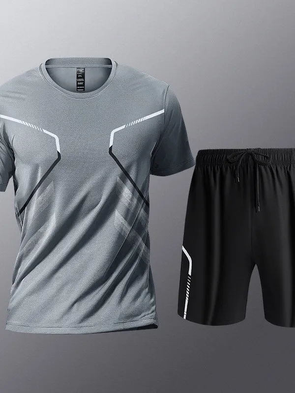 

Ice Silk Qui Dry Summer Men's Sportswear ort Sve T-irt Running Equipment Yoga Training Clothes Casual Sports Set
