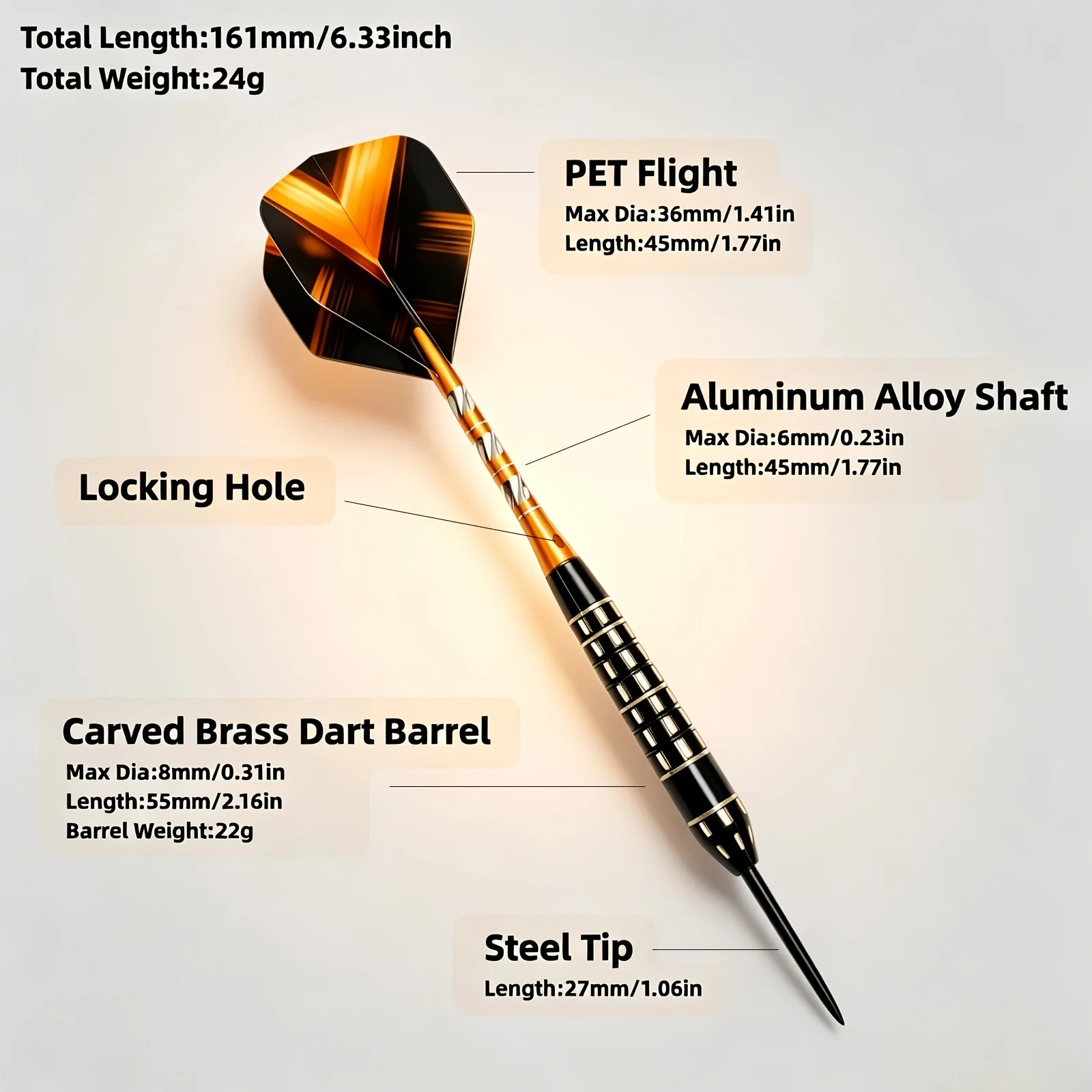 24g Professional Steel Tip Darts Set – Brass Barrel, Aluminum Alloy Shaft, PET Flights – High Quality Dart Accessories