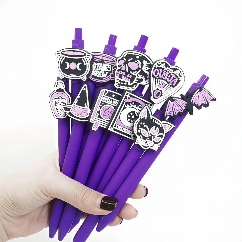 

6pcs/12pcs Halloween themed ballpoint pen, Dark Magic series pattern patch pen, student learning pen
