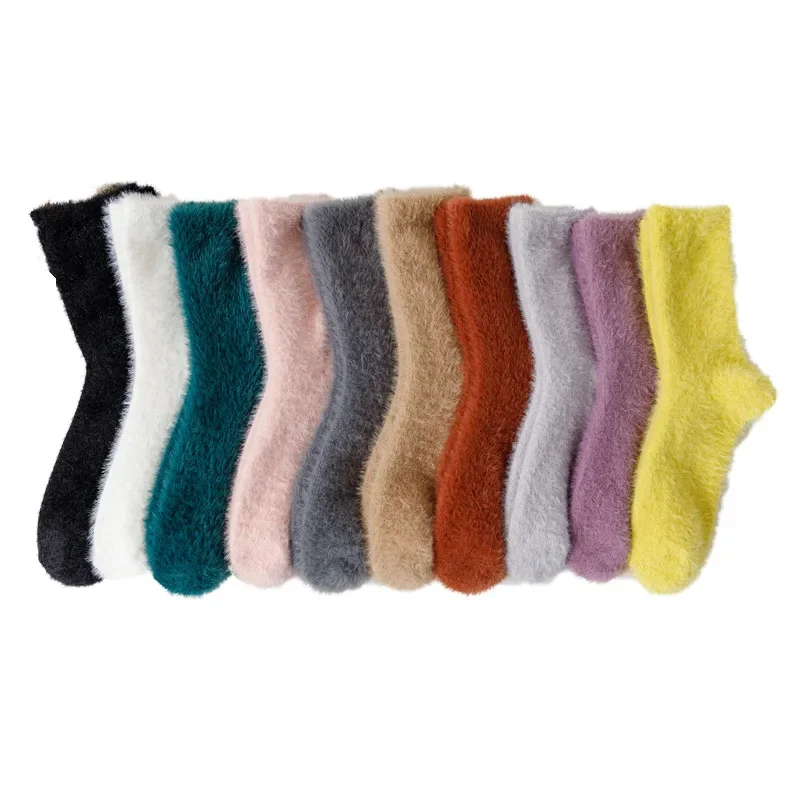 Mink Fleece Socks for Women Winter Thickened Warm Middle Tube Solid Color Sock Ladies Coral Fleece Sleeping Home Floor Socks