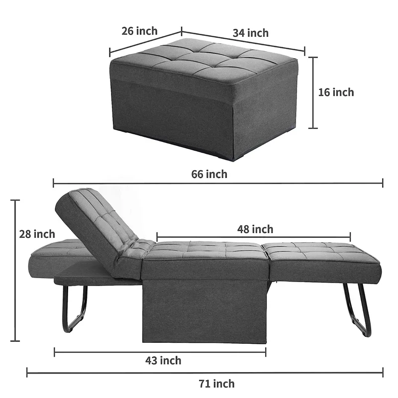 슬리퍼 소파 침대, 4 in 1 기능 의자, 소파 침대 및 체이스 라운지, 거실 모던 소파 침대