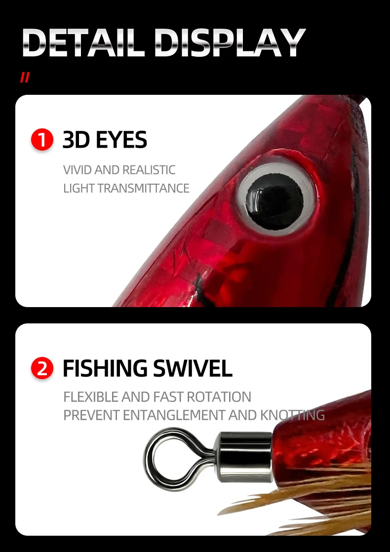 ShareShark 6 Stück/Beutel Laser Horizontaler Garnelen-Tintenfisch-Haken Künstlicher Köder Leuchtend im Dunkeln mit Rasselkugel Meeresfischerei-Köder – Detail 8