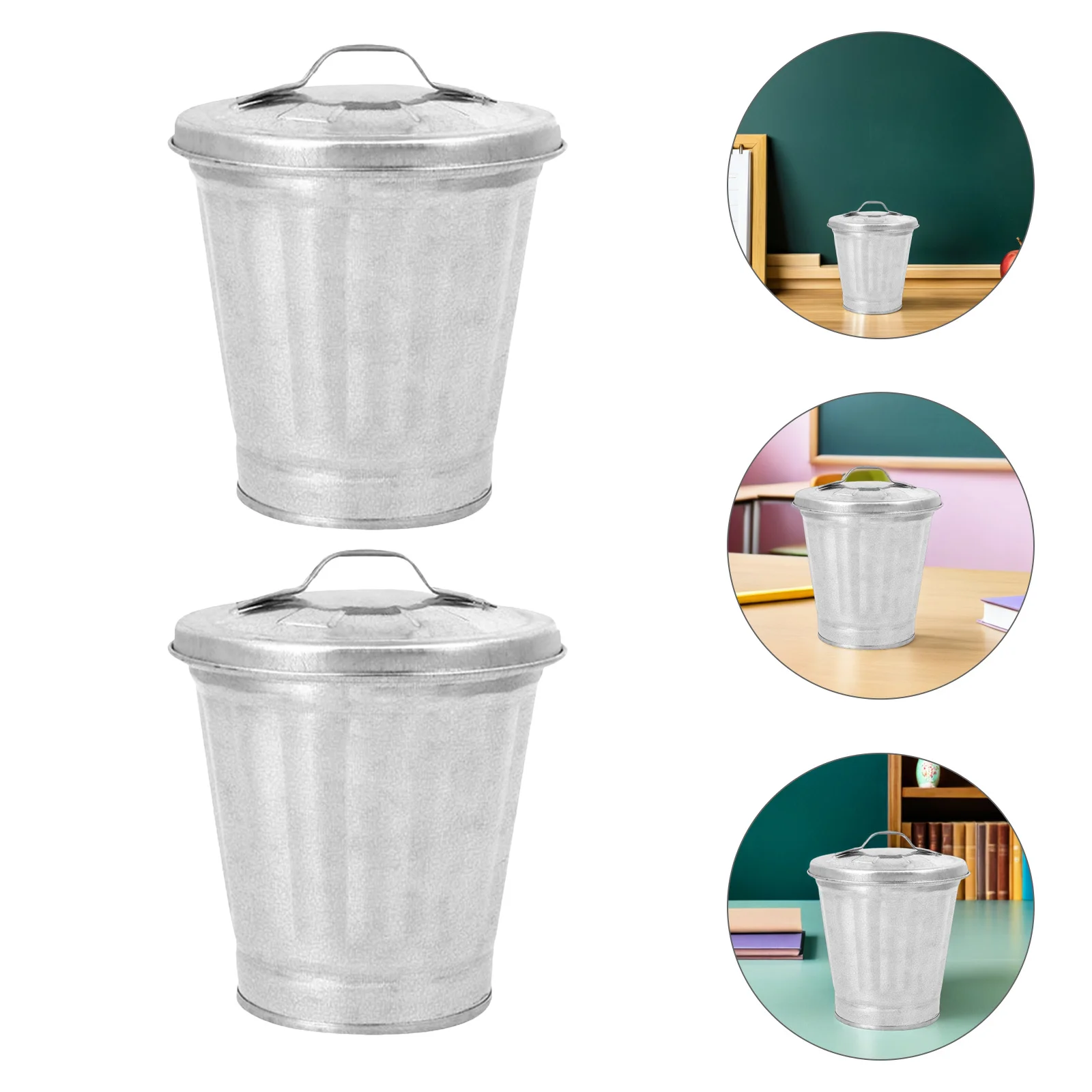 

2Pcs Desktop Trash Can Galvanized Planter Lid Multipurpose Storage Flower Container Indoor Gardening Galvanized Planter