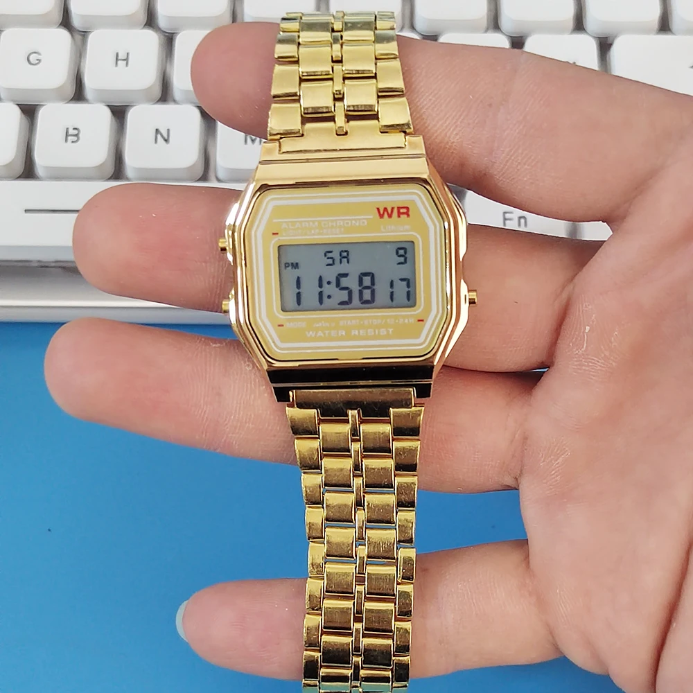 Elegant Digital Watch For Women Gold Silver Stainless Steel Business Ladies Electronic Wrist Watches Man Clock Zegarek Damski