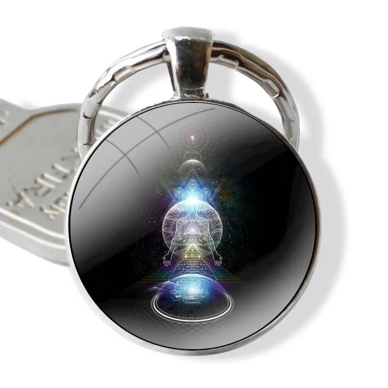 Chaveiro Cabochão De Vidro Para Mulheres e Homens, Chaveiros, Presente Da Jóia, Mandala, Chakra, Insista, Ioga, 25mm