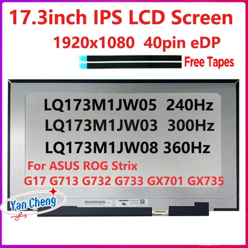 노트북 LCD 화면 디스플레이 패널, 17.3 인치, LQ173M1JW03, LQ173M1JW05, LQ173M1JW08, ASUS ROG Strix G17 G713 G732 G733 GX701 GX735 