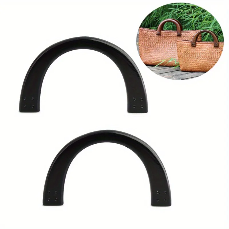 2PCS Eyelet Arched Solid Wood Wallet Handle U Shape Crochet Handbag Handle Replacement Beach Bag Wooden Arch Handle Accessory